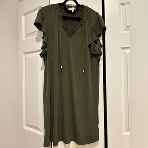 Michael Kors Olive Midi Dress with Ruffle Sleeves